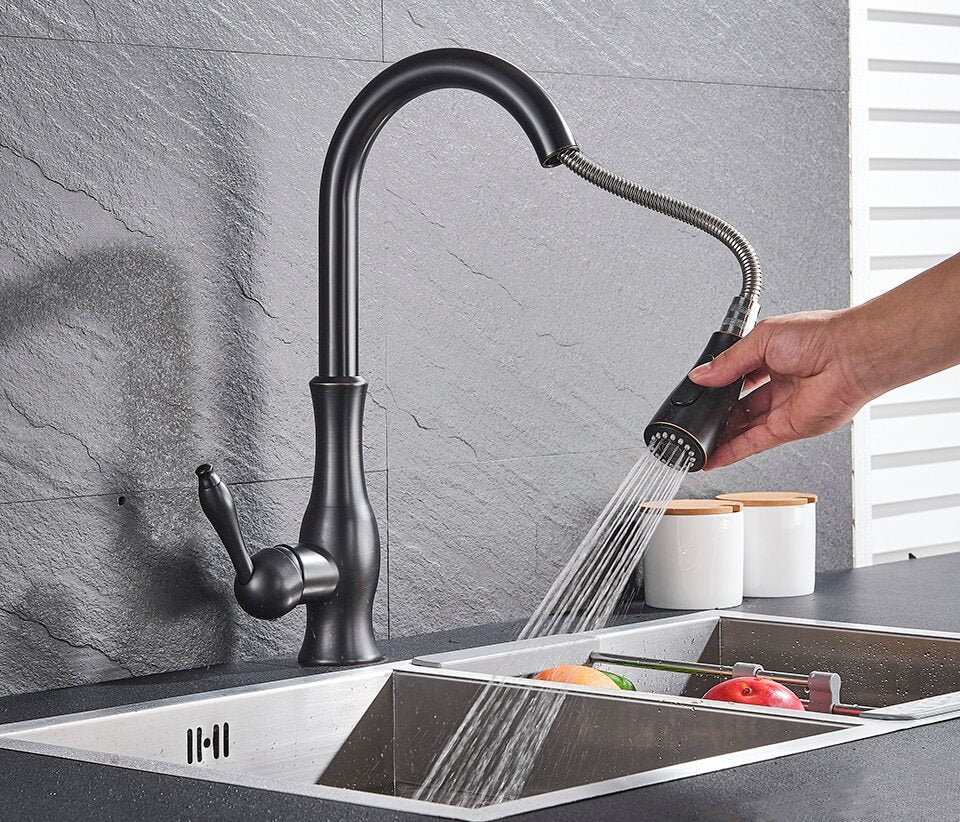 Robinet de cuisine avec douchette extractible Mitigeur monocommande à col haut Chromé Noir Doré Gris Flexible Cuisine | Sansoti