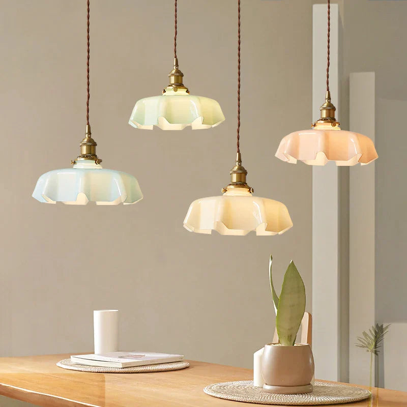Hanglamp Messing Glas Vintage Frans Stijl Keuken Woonkamer Eettafel Pendellamp