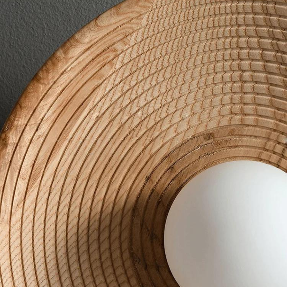 Japandi Wandlamp Hout Glas Rond Retro Vintage 27cm Woonkamer Slaapkamer Hal | Sansoti