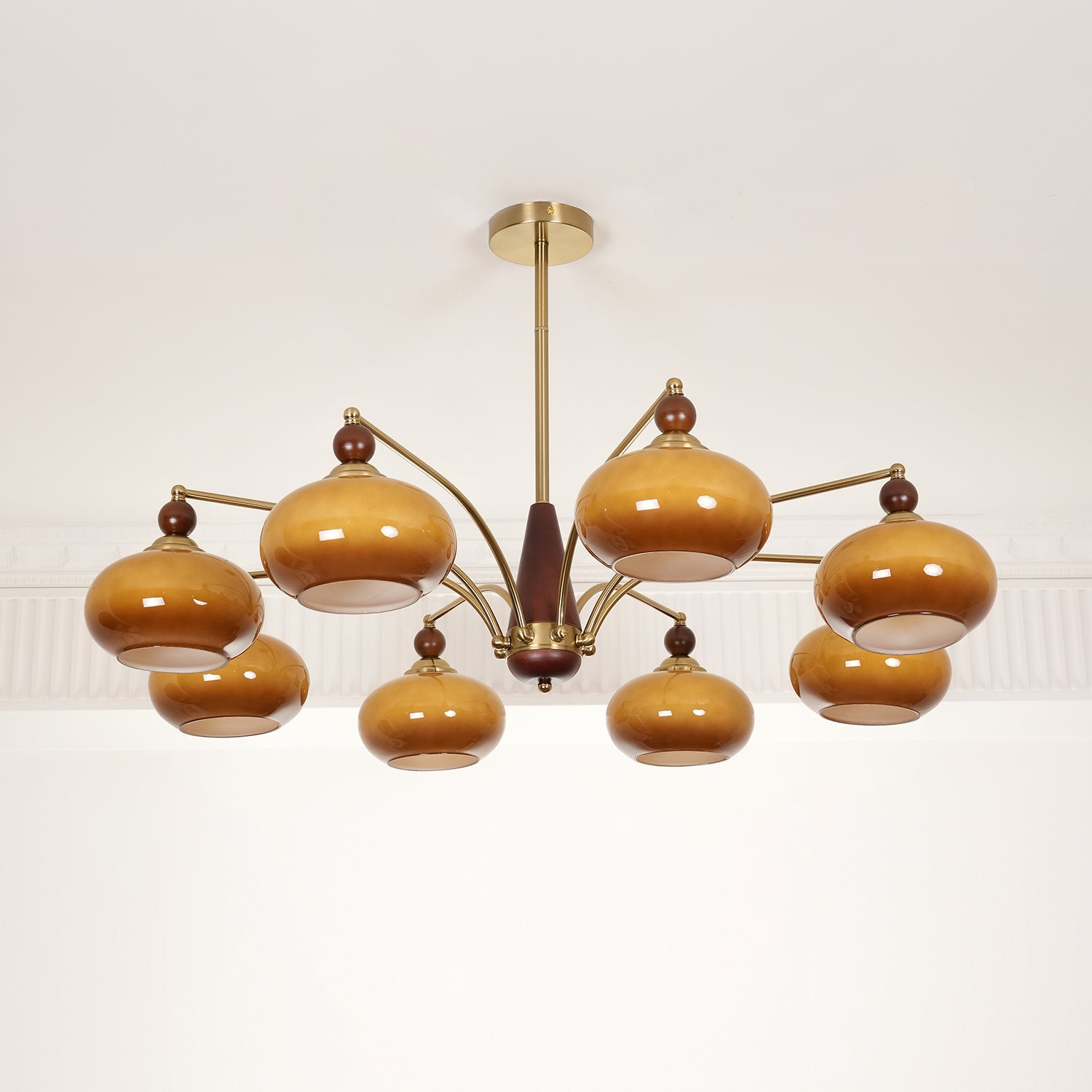 Retro Calliope Kroonluchter – Metalen Hanglamp met Glazen Kappen – 3, 5 of 8 Lichtpunten – Klassiek Vintage Design voor Eetkamer en Woonkamer | Sansoti