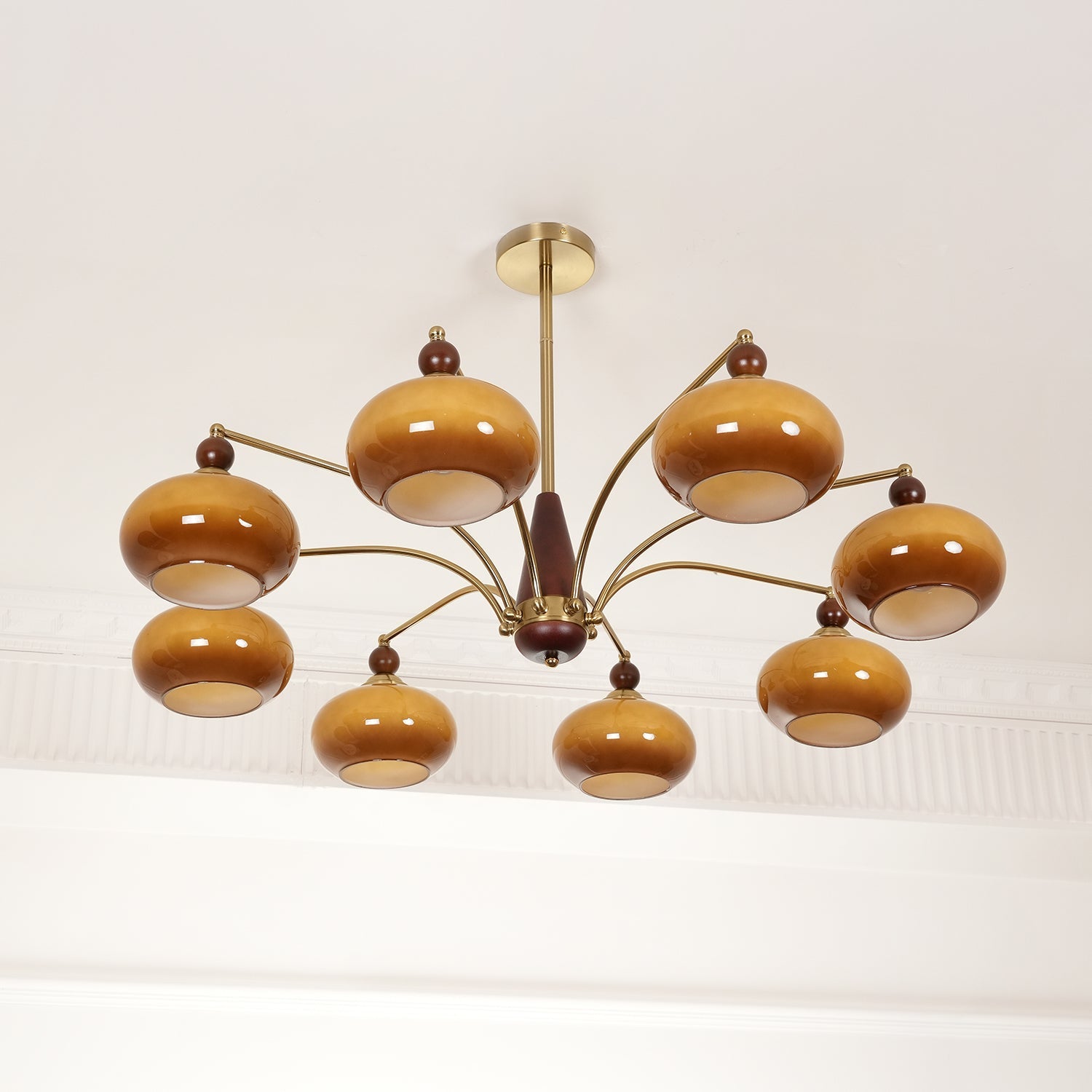 Retro Calliope Kroonluchter – Metalen Hanglamp met Glazen Kappen – 3, 5 of 8 Lichtpunten – Klassiek Vintage Design voor Eetkamer en Woonkamer | Sansoti