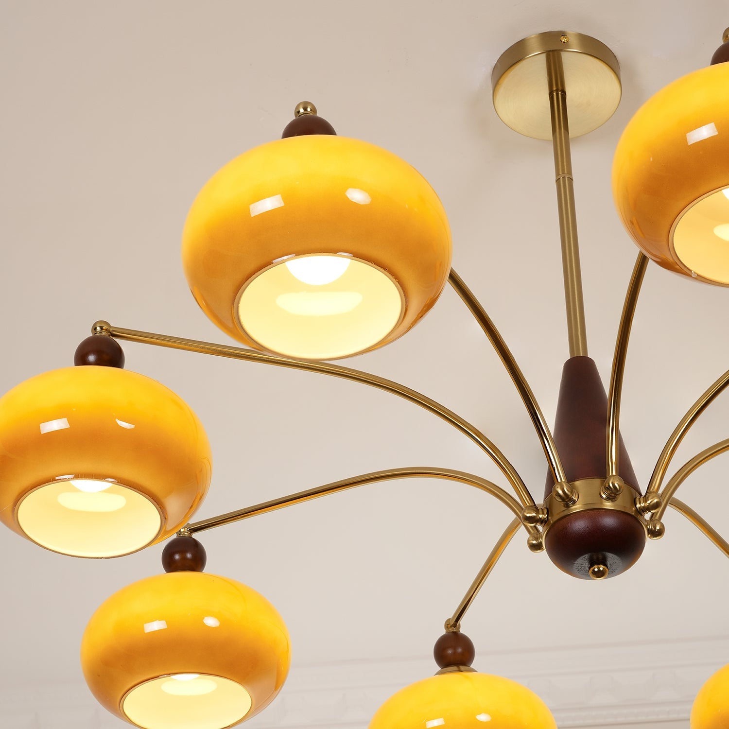 Retro Calliope Kroonluchter – Metalen Hanglamp met Glazen Kappen – 3, 5 of 8 Lichtpunten – Klassiek Vintage Design voor Eetkamer en Woonkamer | Sansoti