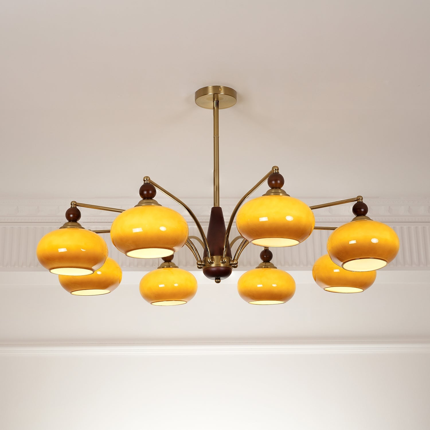 Retro Calliope Kroonluchter – Metalen Hanglamp met Glazen Kappen – 3, 5 of 8 Lichtpunten – Klassiek Vintage Design voor Eetkamer en Woonkamer | Sansoti
