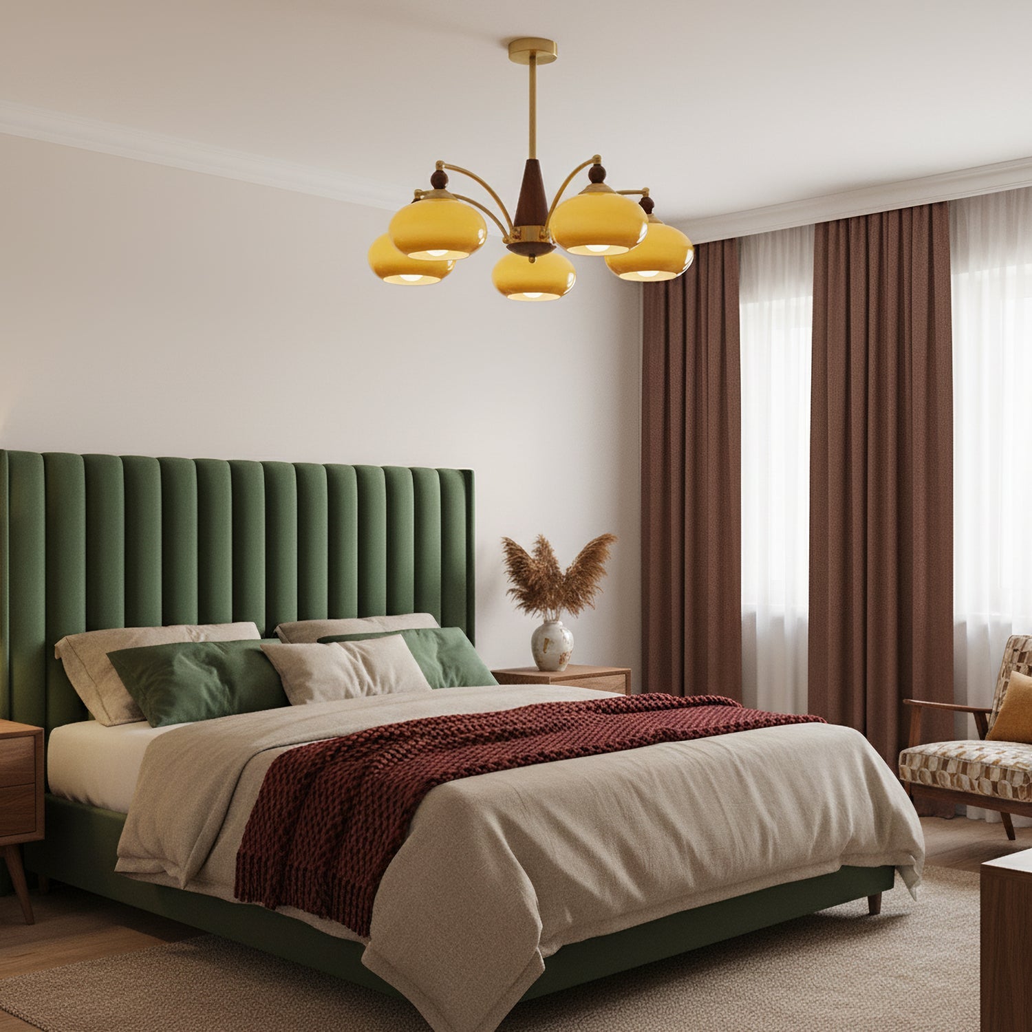 Retro Calliope Kroonluchter – Metalen Hanglamp met Glazen Kappen – 3, 5 of 8 Lichtpunten – Klassiek Vintage Design voor Eetkamer en Woonkamer | Sansoti