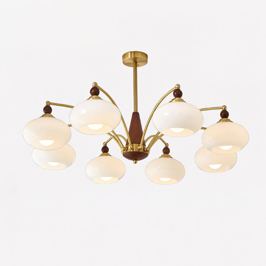Retro Calliope Kroonluchter – Metalen Hanglamp met Glazen Kappen – 3, 5 of 8 Lichtpunten – Klassiek Vintage Design voor Eetkamer en Woonkamer | Sansoti