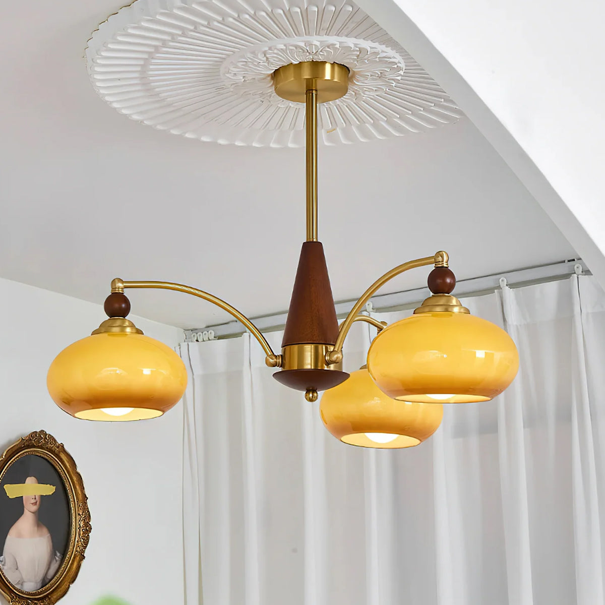 Retro Calliope Kroonluchter – Metalen Hanglamp met Glazen Kappen – 3, 5 of 8 Lichtpunten – Klassiek Vintage Design voor Eetkamer en Woonkamer | Sansoti