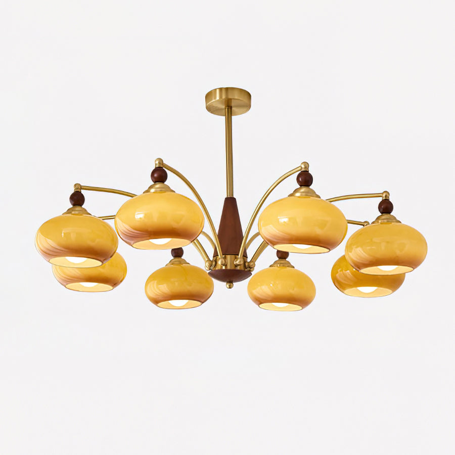 Retro Calliope Kroonluchter – Metalen Hanglamp met Glazen Kappen – 3, 5 of 8 Lichtpunten – Klassiek Vintage Design voor Eetkamer en Woonkamer | Sansoti
