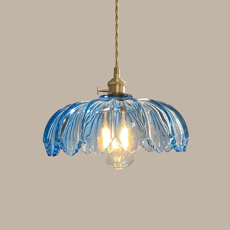 Retro Hanglamp met Bloembladkap en Messing Armatuur – Vintage Elegantie in Zes Glaskleuren – Enkele of Drievoudige Lichtpunten | Sansoti