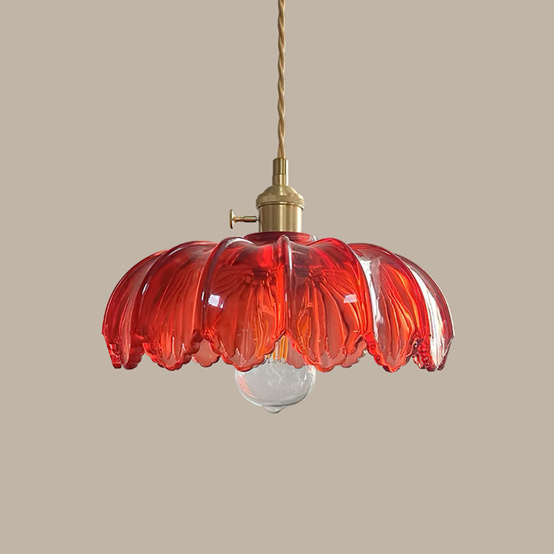 Retro Hanglamp met Bloembladkap en Messing Armatuur – Vintage Elegantie in Zes Glaskleuren – Enkele of Drievoudige Lichtpunten | Sansoti
