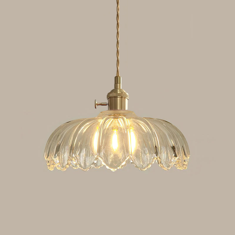 Retro Hanglamp met Bloembladkap en Messing Armatuur – Vintage Elegantie in Zes Glaskleuren – Enkele of Drievoudige Lichtpunten | Sansoti