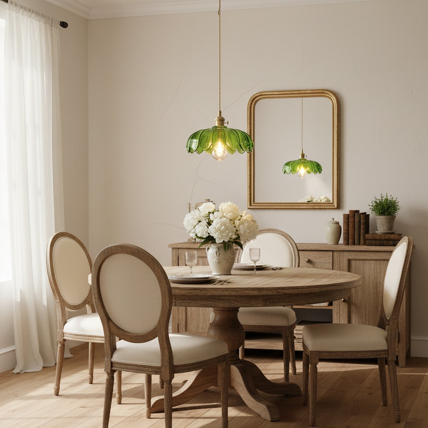 Retro Hanglamp met Bloembladkap en Messing Armatuur – Vintage Elegantie in Zes Glaskleuren – Enkele of Drievoudige Lichtpunten | Sansoti