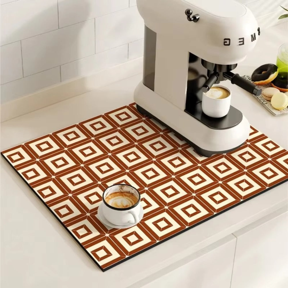 Retro Design Absorberend Koffiemat – Sneldrogend Waterbestendig Rubber – Vintage Tegelmotief Droogmat voor Koffiehoek Aanrecht Vaatdroger | Sansoti