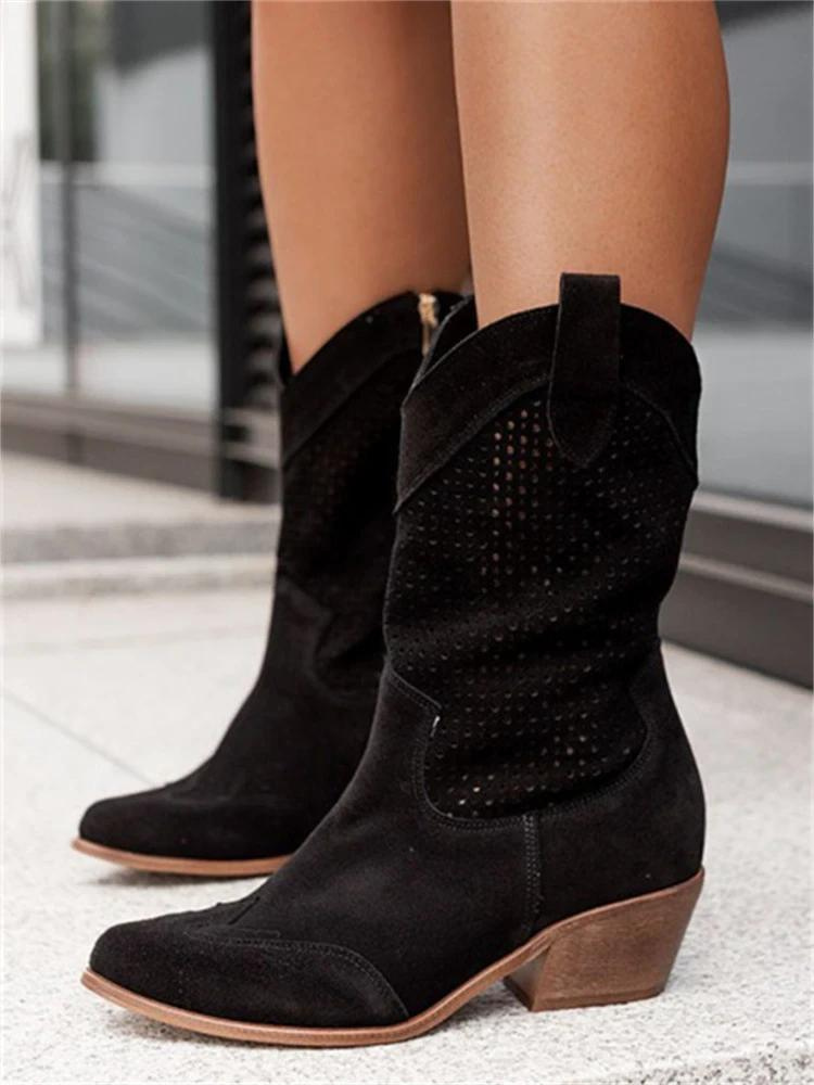 Leren Laarzen Dames Halflang Cowboystijl Comfortvoering Beige Bruin Zwart Wit Western Look | Sansoti
