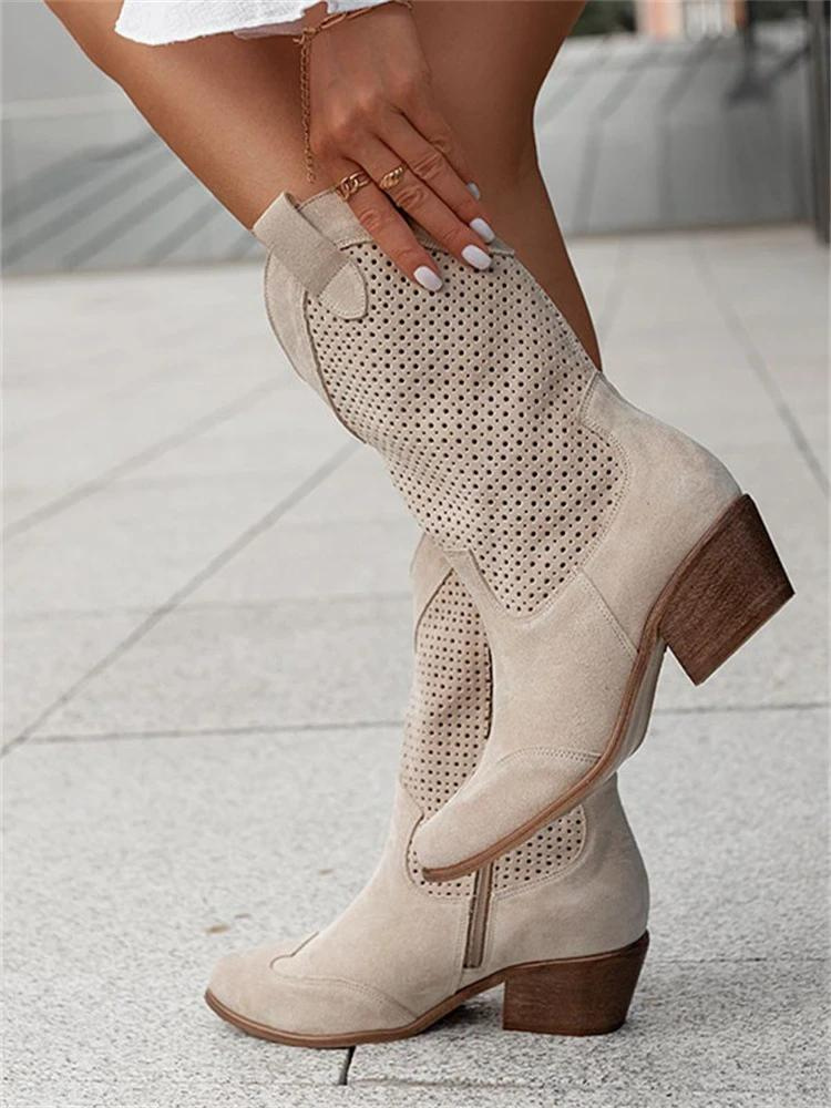 Leren Laarzen Dames Halflang Cowboystijl Comfortvoering Beige Bruin Zwart Wit Western Look | Sansoti