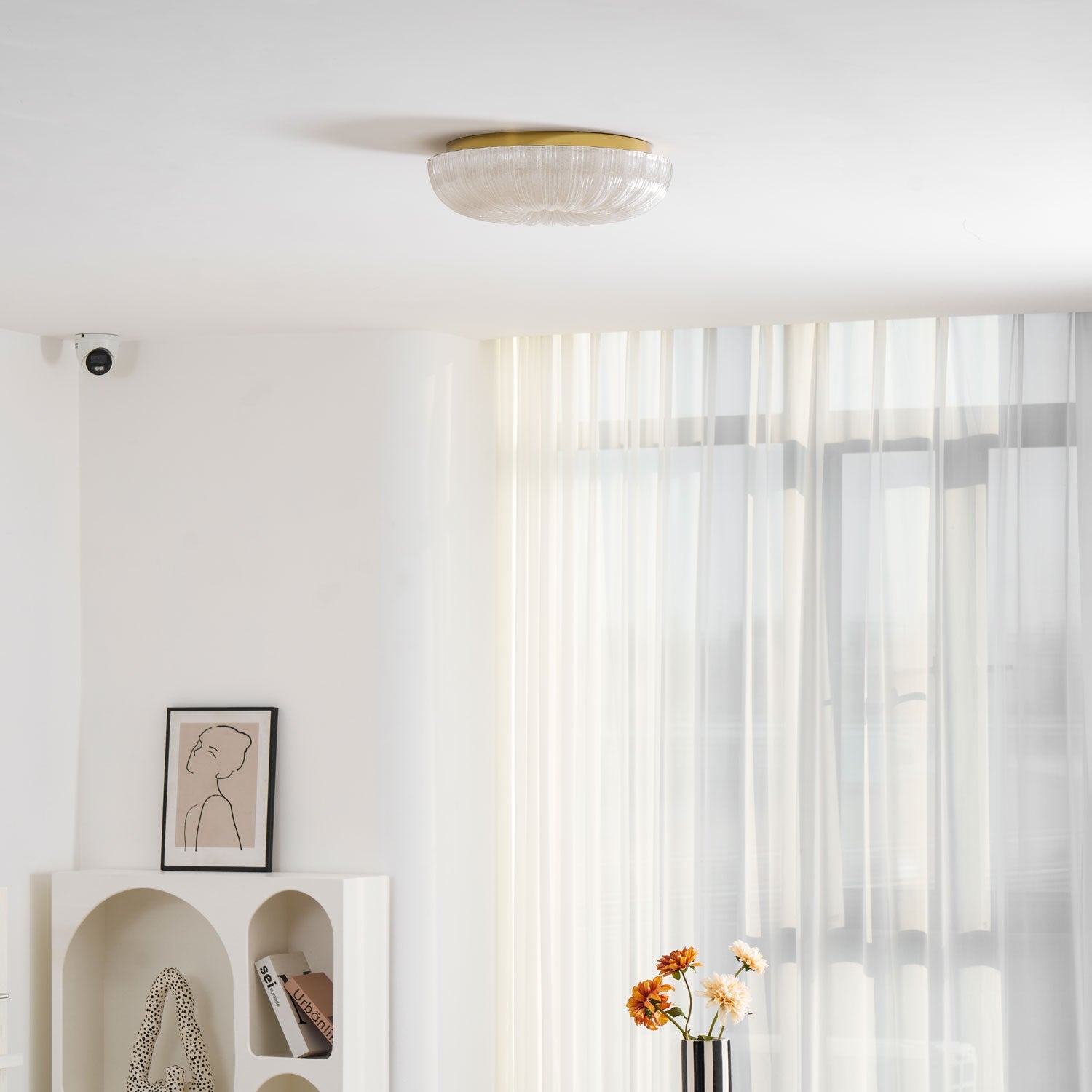 Glazen Plafondlamp met Geribbelde Textuur – Warm Dimbaar Licht voor Slaapkamer en Woonkamer – ø 20 tot 50 cm | Sansoti