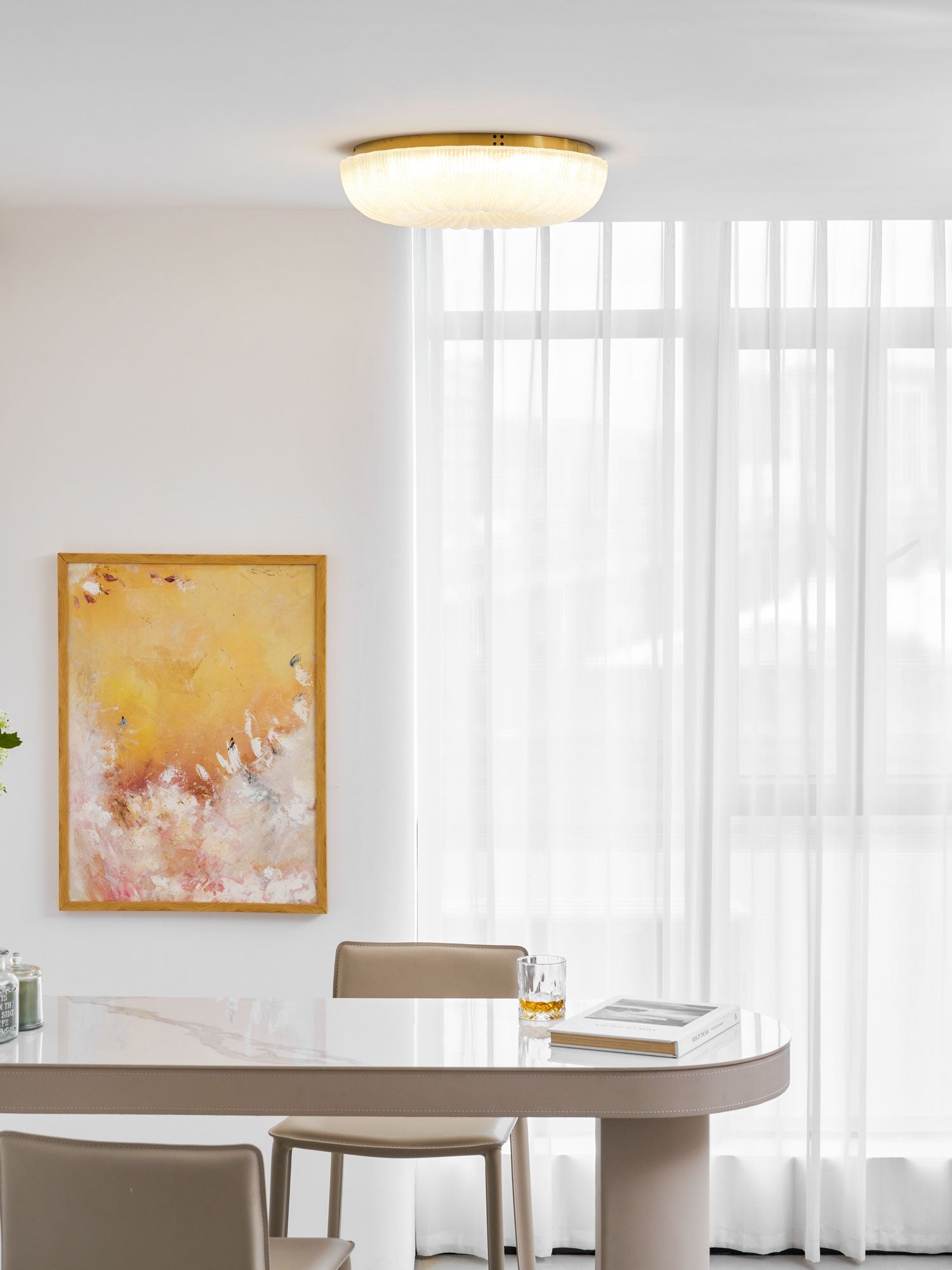 Glazen Plafondlamp met Geribbelde Textuur – Warm Dimbaar Licht voor Slaapkamer en Woonkamer – ø 20 tot 50 cm | Sansoti