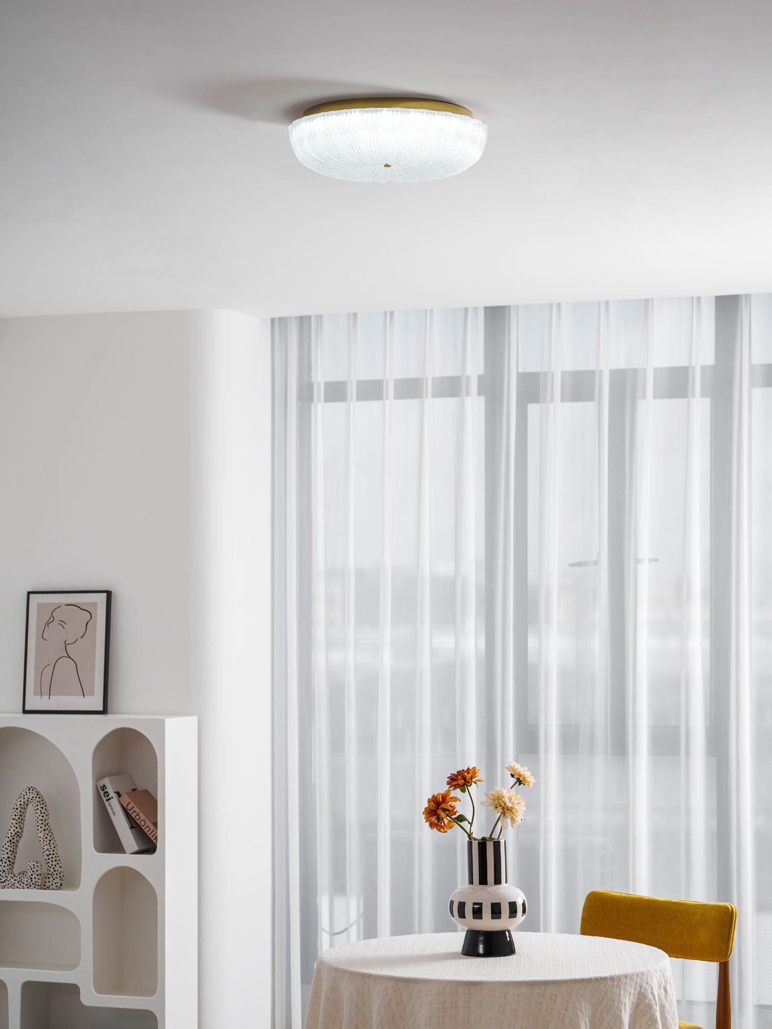 Glazen Plafondlamp met Geribbelde Textuur – Warm Dimbaar Licht voor Slaapkamer en Woonkamer – ø 20 tot 50 cm | Sansoti