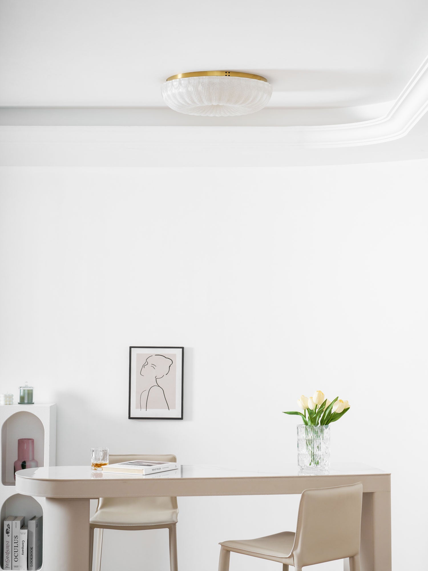 Glazen Plafondlamp met Geribbelde Textuur – Warm Dimbaar Licht voor Slaapkamer en Woonkamer – ø 20 tot 50 cm | Sansoti