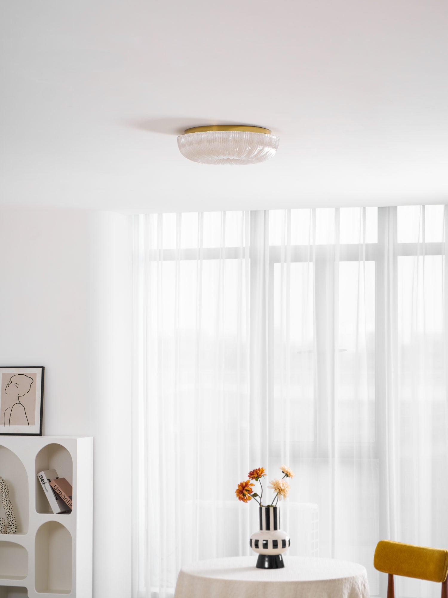 Glazen Plafondlamp met Geribbelde Textuur – Warm Dimbaar Licht voor Slaapkamer en Woonkamer – ø 20 tot 50 cm | Sansoti
