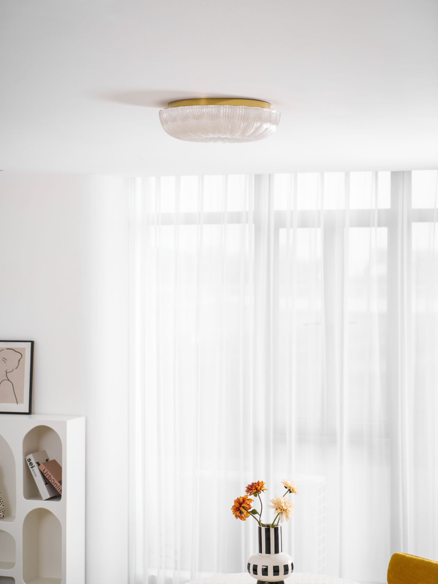 Glazen Plafondlamp met Geribbelde Textuur – Warm Dimbaar Licht voor Slaapkamer en Woonkamer – ø 20 tot 50 cm | Sansoti