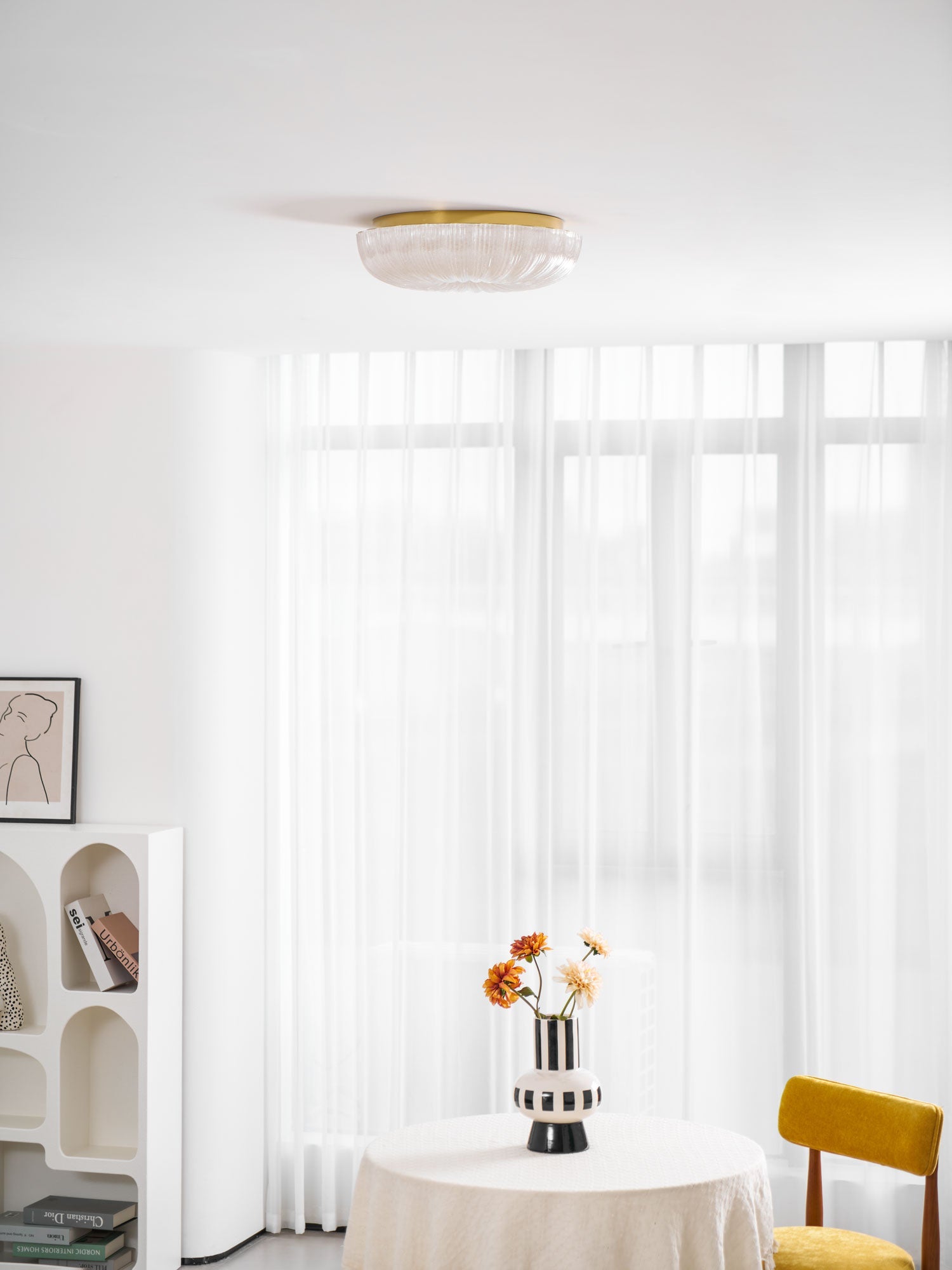Glazen Plafondlamp met Geribbelde Textuur – Warm Dimbaar Licht voor Slaapkamer en Woonkamer – ø 20 tot 50 cm | Sansoti