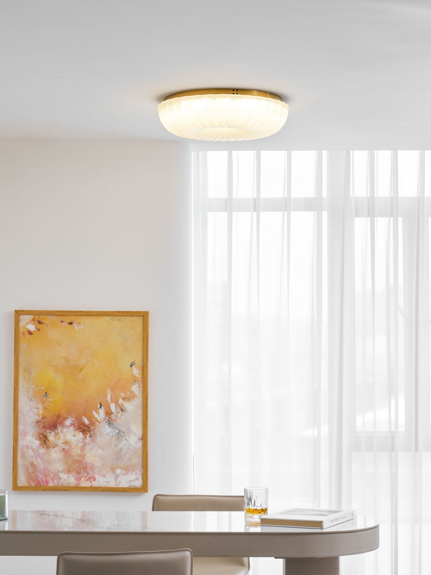 Glazen Plafondlamp met Geribbelde Textuur – Warm Dimbaar Licht voor Slaapkamer en Woonkamer – ø 20 tot 50 cm | Sansoti