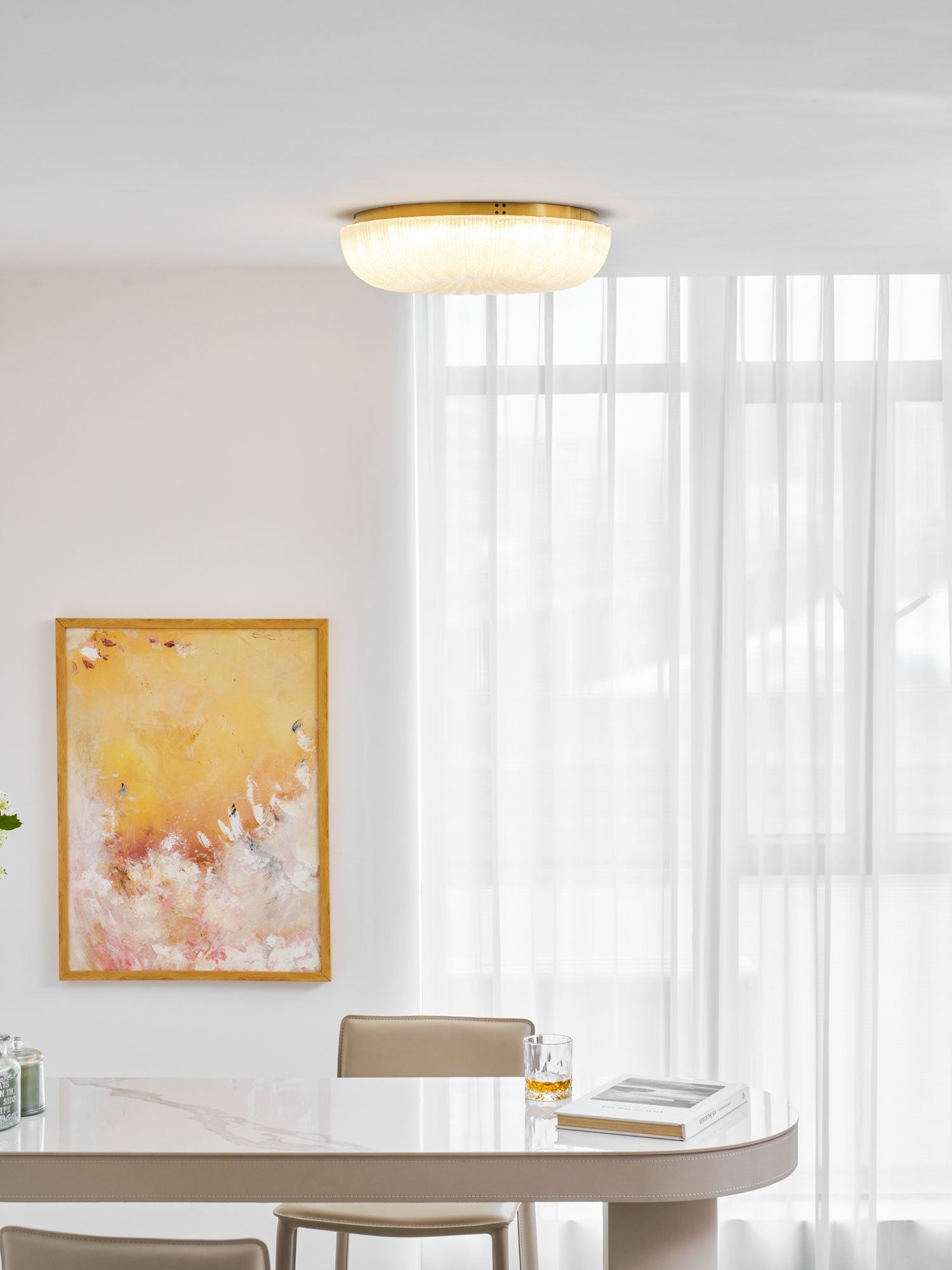Glazen Plafondlamp met Geribbelde Textuur – Warm Dimbaar Licht voor Slaapkamer en Woonkamer – ø 20 tot 50 cm | Sansoti