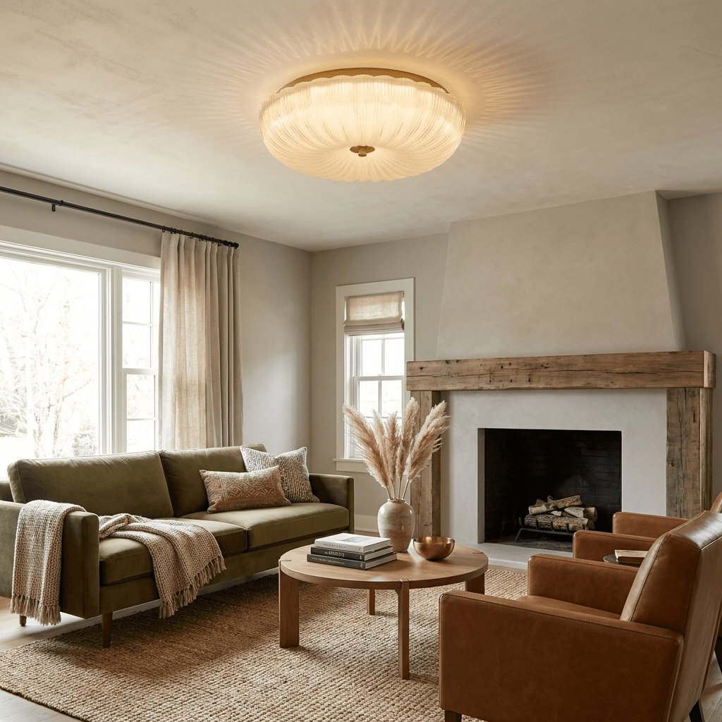 Glazen Plafondlamp met Geribbelde Textuur – Warm Dimbaar Licht voor Slaapkamer en Woonkamer – ø 20 tot 50 cm | Sansoti