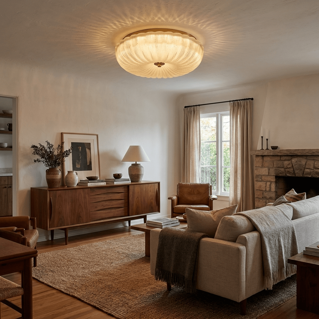 Glazen Plafondlamp met Geribbelde Textuur – Warm Dimbaar Licht voor Slaapkamer en Woonkamer – ø 20 tot 50 cm | Sansoti