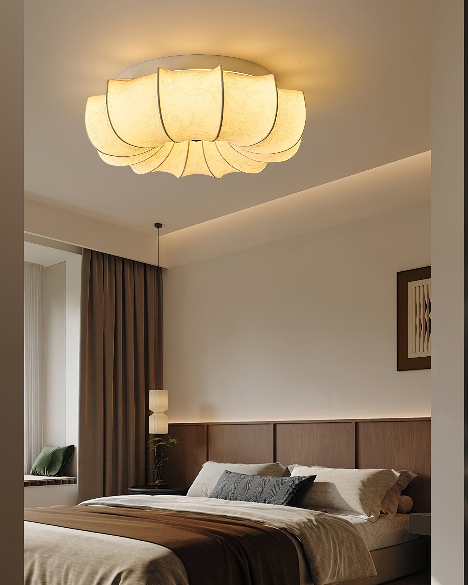Stoffen Plafondlamp met Bloemenpatroon Natuurlijke Sfeerverlichting Scandinavisch Design Woon- en Slaapkamer Verlichting | Sansoti