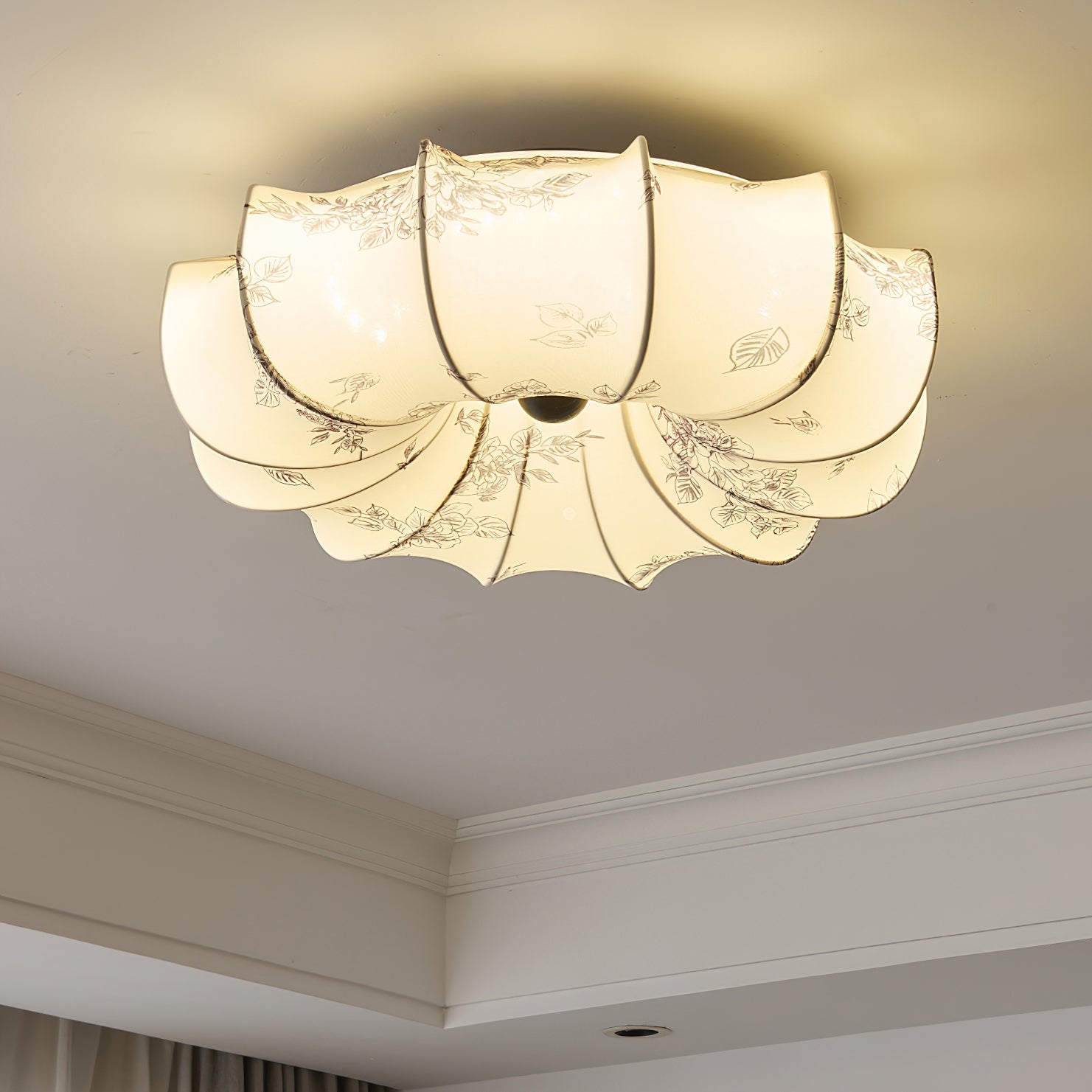 Stoffen Plafondlamp met Bloemenpatroon Natuurlijke Sfeerverlichting Scandinavisch Design Woon- en Slaapkamer Verlichting | Sansoti