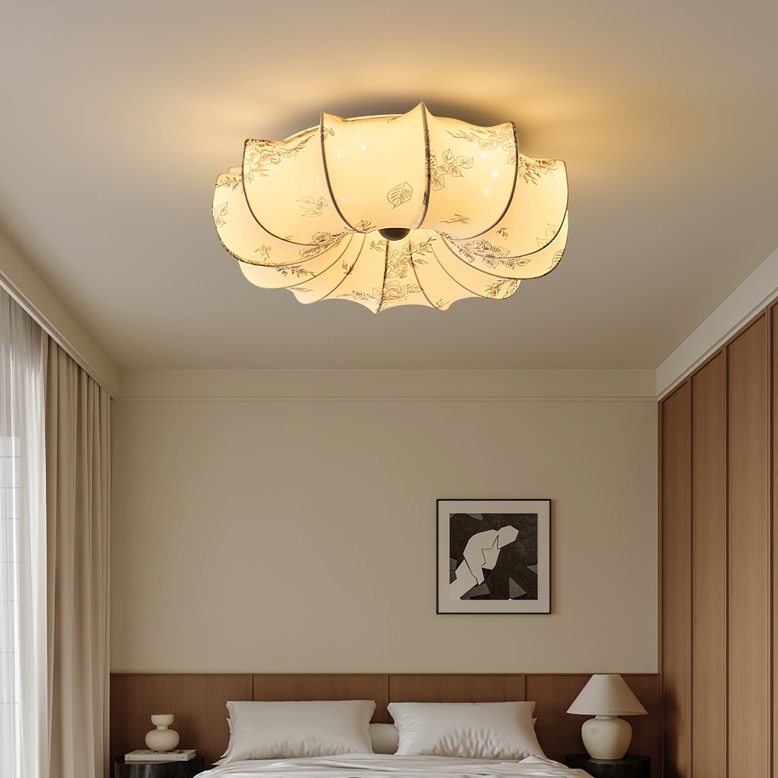 Stoffen Plafondlamp met Bloemenpatroon Natuurlijke Sfeerverlichting Scandinavisch Design Woon- en Slaapkamer Verlichting | Sansoti
