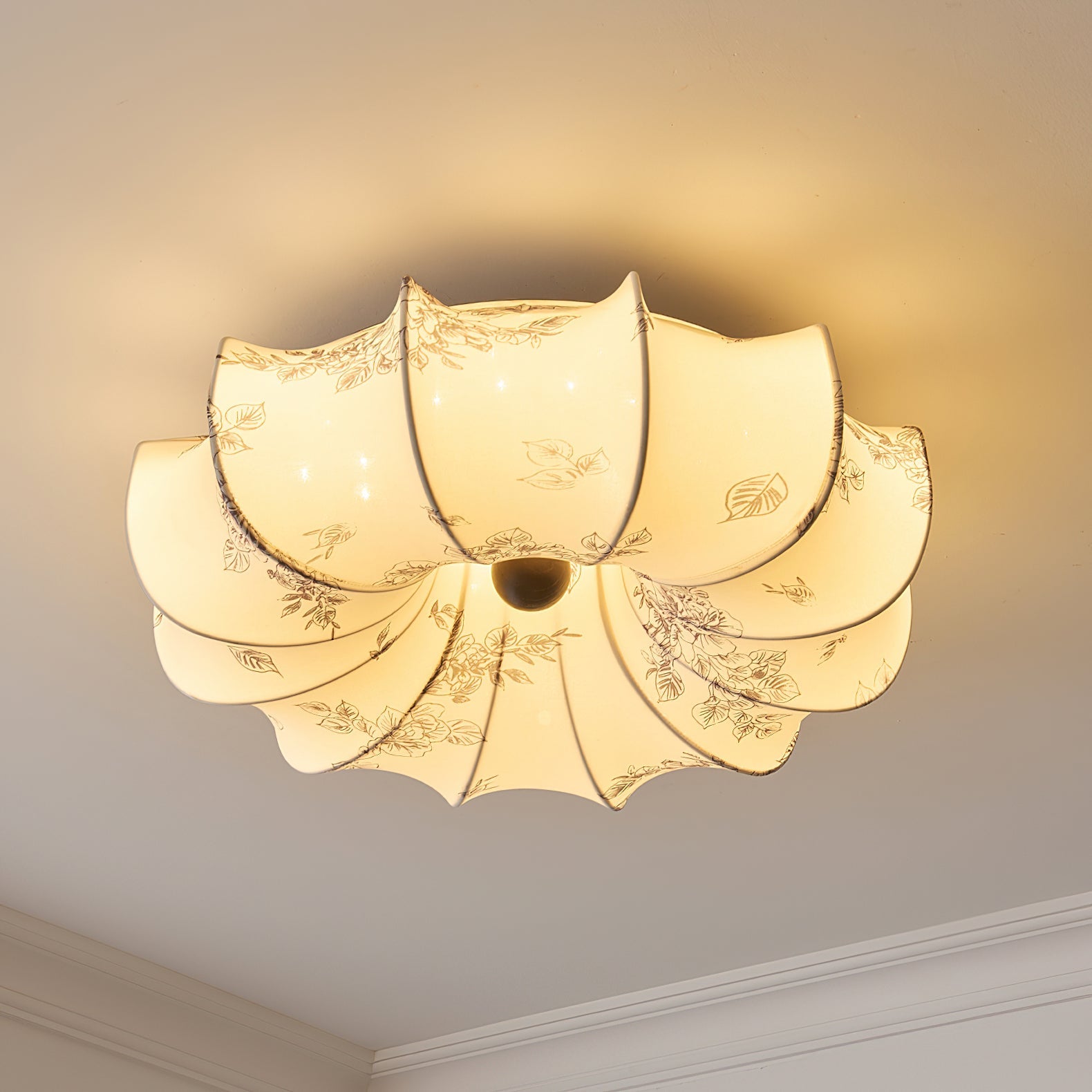 Stoffen Plafondlamp met Bloemenpatroon Natuurlijke Sfeerverlichting Scandinavisch Design Woon- en Slaapkamer Verlichting | Sansoti
