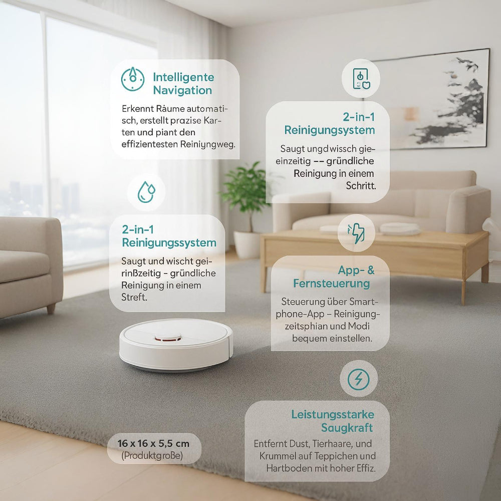 Compacte 2-in-1 Robotstofzuiger met Dweilen – Intelligente Navigatie & Automatische Vloerreiniging voor Hard Oppervlak | Sansoti
