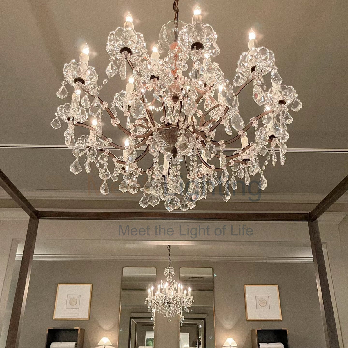 Lustre en cristal de 83cm, fer et laiton brun rouille, 18 lumières, pour table à manger et salon, design classique et élégant | Sansoti