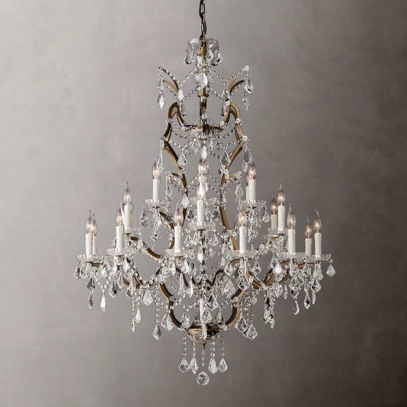 Lustre rond en fer et cristal, 102 cm, laiton antique, brun rouille, 25 sources lumineuses, dimmable, pour salle à manger et salon | Sansoti