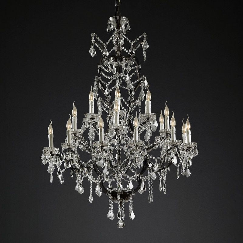 Lustre rond en fer et cristal, 102 cm, laiton antique, brun rouille, 25 sources lumineuses, dimmable, pour salle à manger et salon | Sansoti