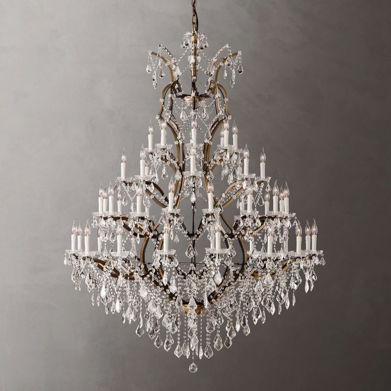 Ronde Kristallen Kroonluchter 150cm IJzer Messing 49 Lichtpunten Dimbaar Rococo Empire Stijl Eetkamer Eetzaal | Sansoti
