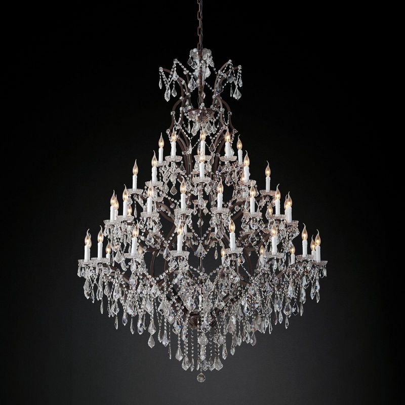 Ronde Kristallen Kroonluchter 150cm IJzer Messing 49 Lichtpunten Dimbaar Rococo Empire Stijl Eetkamer Eetzaal | Sansoti