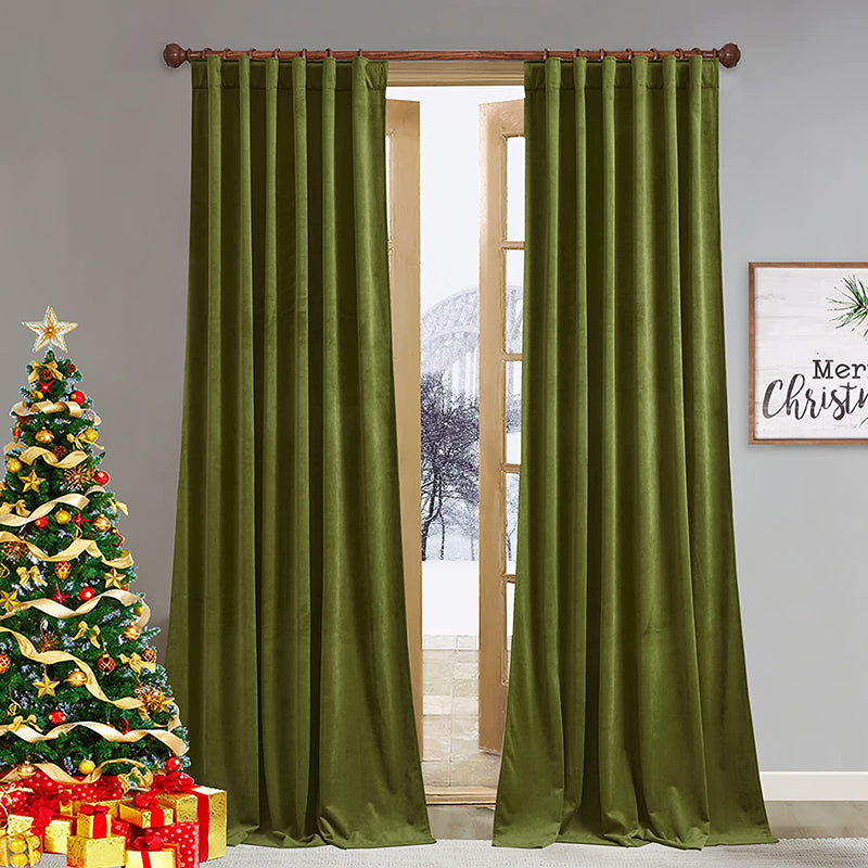 Luxury Velvet Blackout Curtains with Tunnel and Loops - Set of 2 Panels - Premium Velour Window Decoration for Living Room and Bedroom | Sansoti