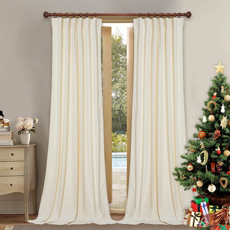 Luxury Velvet Blackout Curtains with Tunnel and Loops - Set of 2 Panels - Premium Velour Window Decoration for Living Room and Bedroom | Sansoti