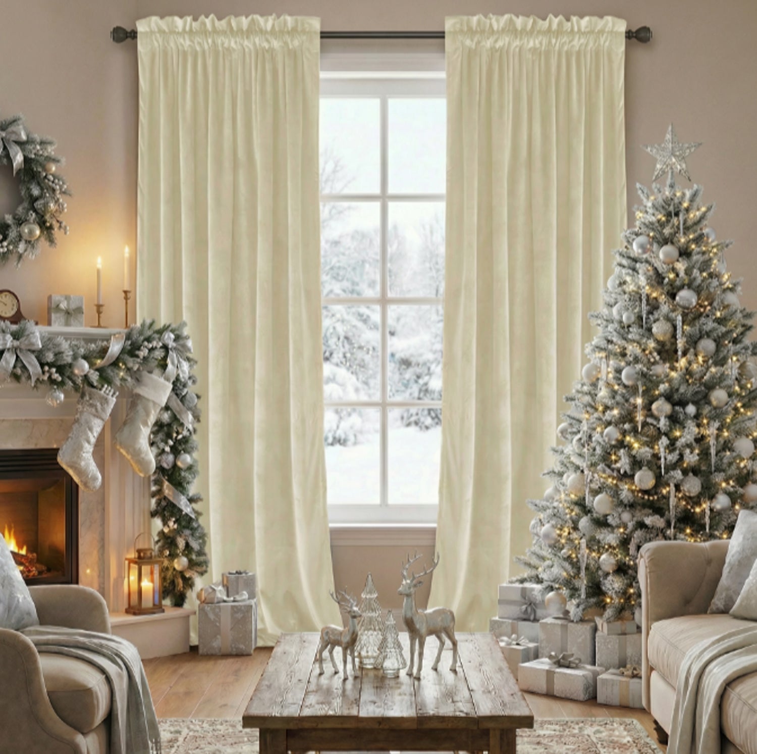 Luxury Velvet Blackout Curtains with Tunnel and Loops - Set of 2 Panels - Premium Velour Window Decoration for Living Room and Bedroom | Sansoti