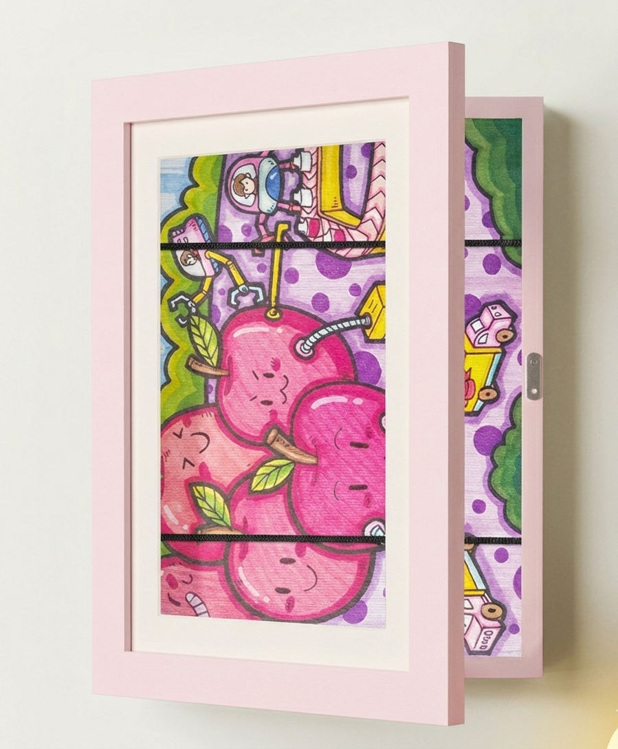 Kinderkunst Wissellijst A4 A3 met Opbergcapaciteit 150 Tekeningen Hout Klap Fotolijst voor Kinderkamer Woonkamer | Sansoti