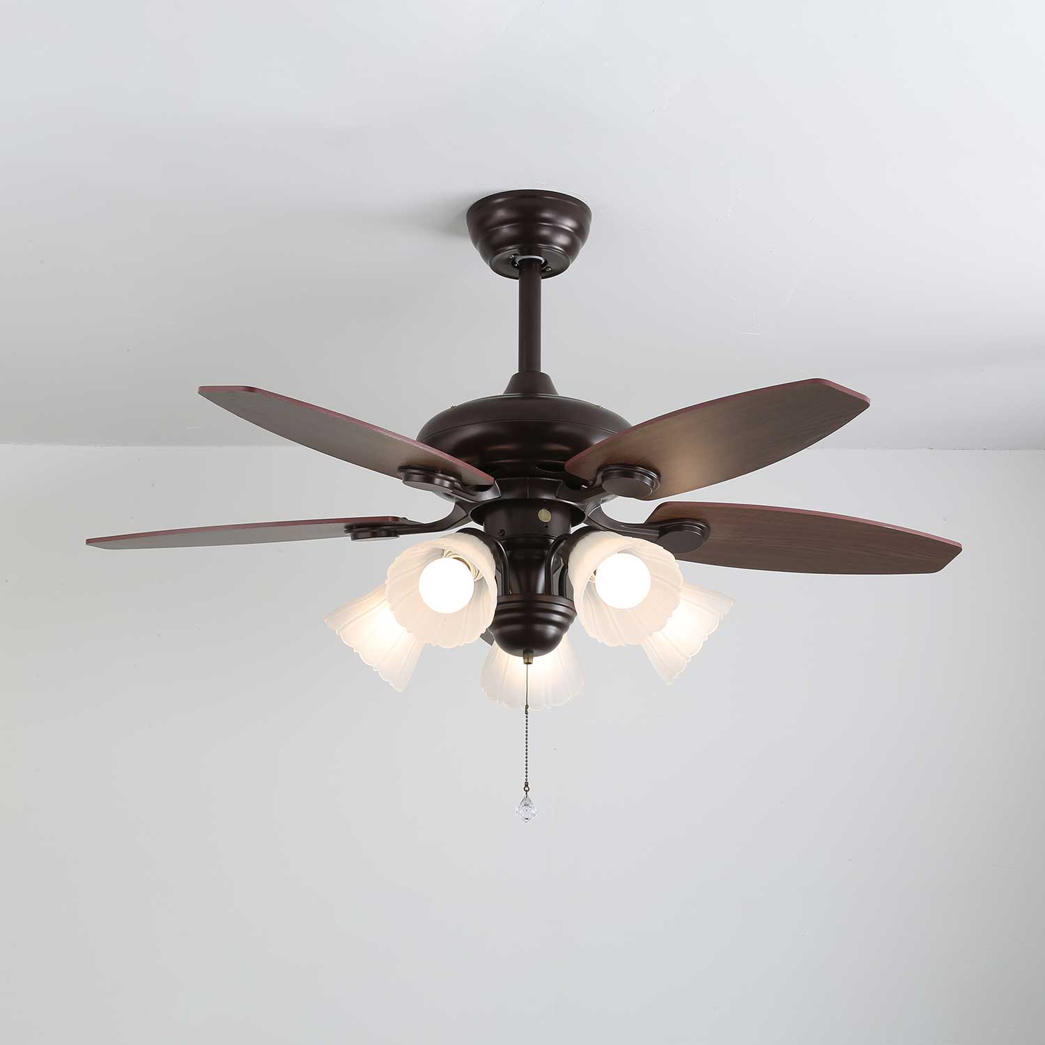 Vintage Plafondventilator met Verlichting Florence | Hout en Glas | Landelijk Ontwerp | Ø107cm met 3 of 5 Lichtpunten | 6 Snelheden | LED Edison Dimbaar | Afstandsbediening Inclusief | Scandinavisch Design | Sansoti