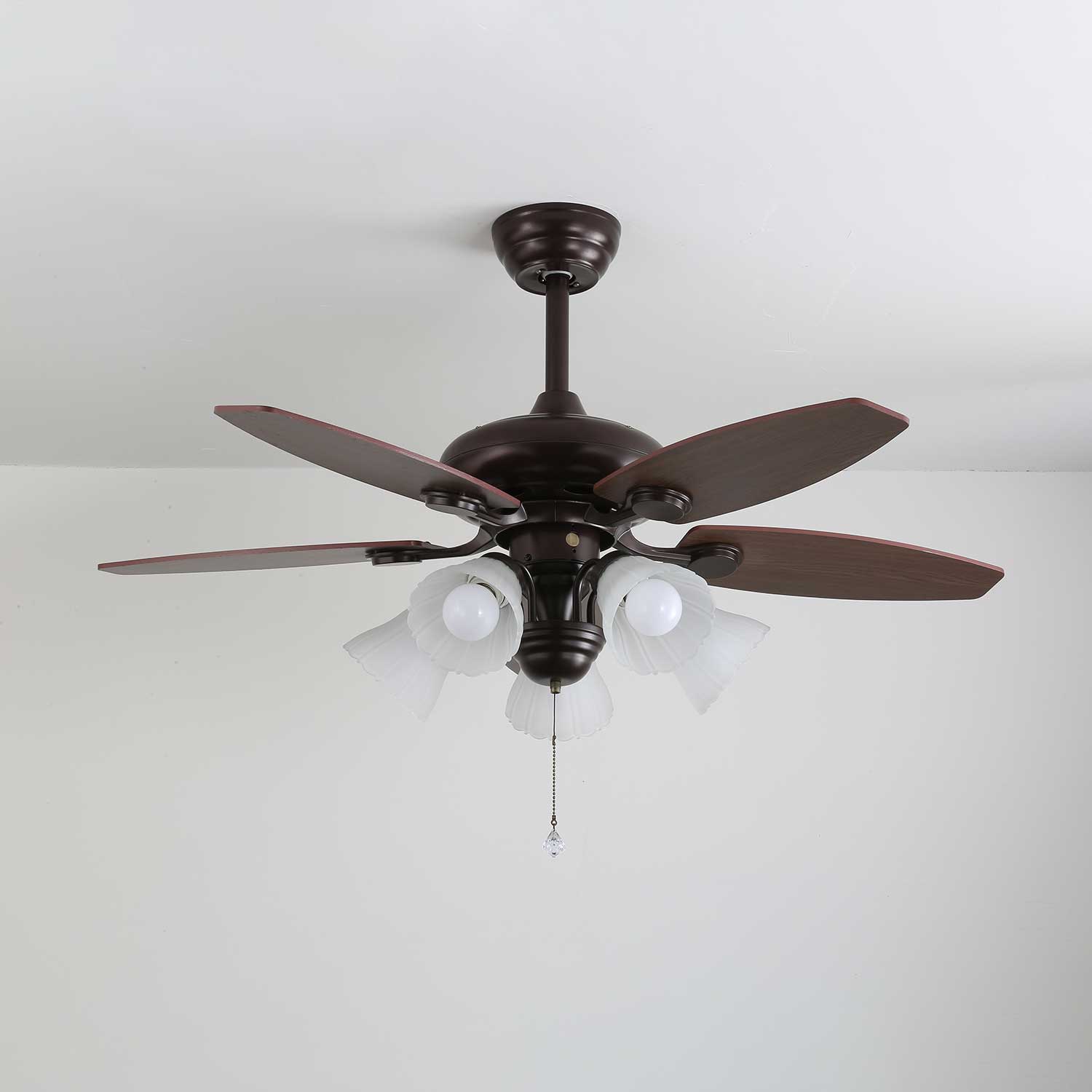 Vintage Plafondventilator met Verlichting Florence | Hout en Glas | Landelijk Ontwerp | Ø107cm met 3 of 5 Lichtpunten | 6 Snelheden | LED Edison Dimbaar | Afstandsbediening Inclusief | Scandinavisch Design | Sansoti