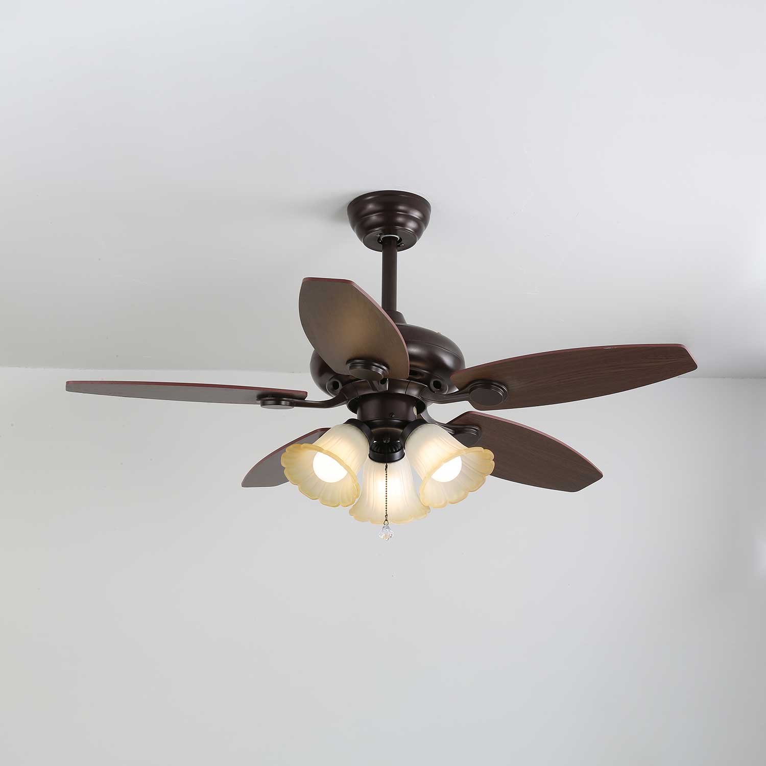 Vintage Plafondventilator met Verlichting Florence | Hout en Glas | Landelijk Ontwerp | Ø107cm met 3 of 5 Lichtpunten | 6 Snelheden | LED Edison Dimbaar | Afstandsbediening Inclusief | Scandinavisch Design | Sansoti
