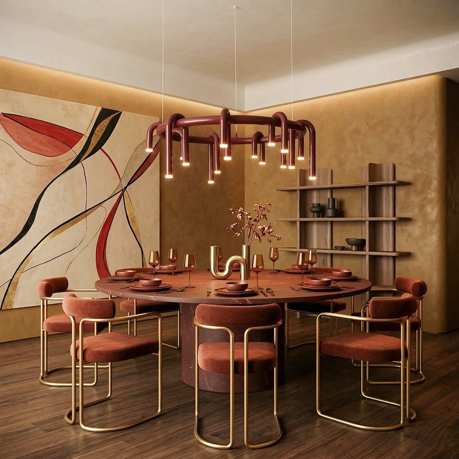 Rosso U-vormige Kroonluchter — Moderne Metalen Hanglamp met LED-Verlichting | Sansoti