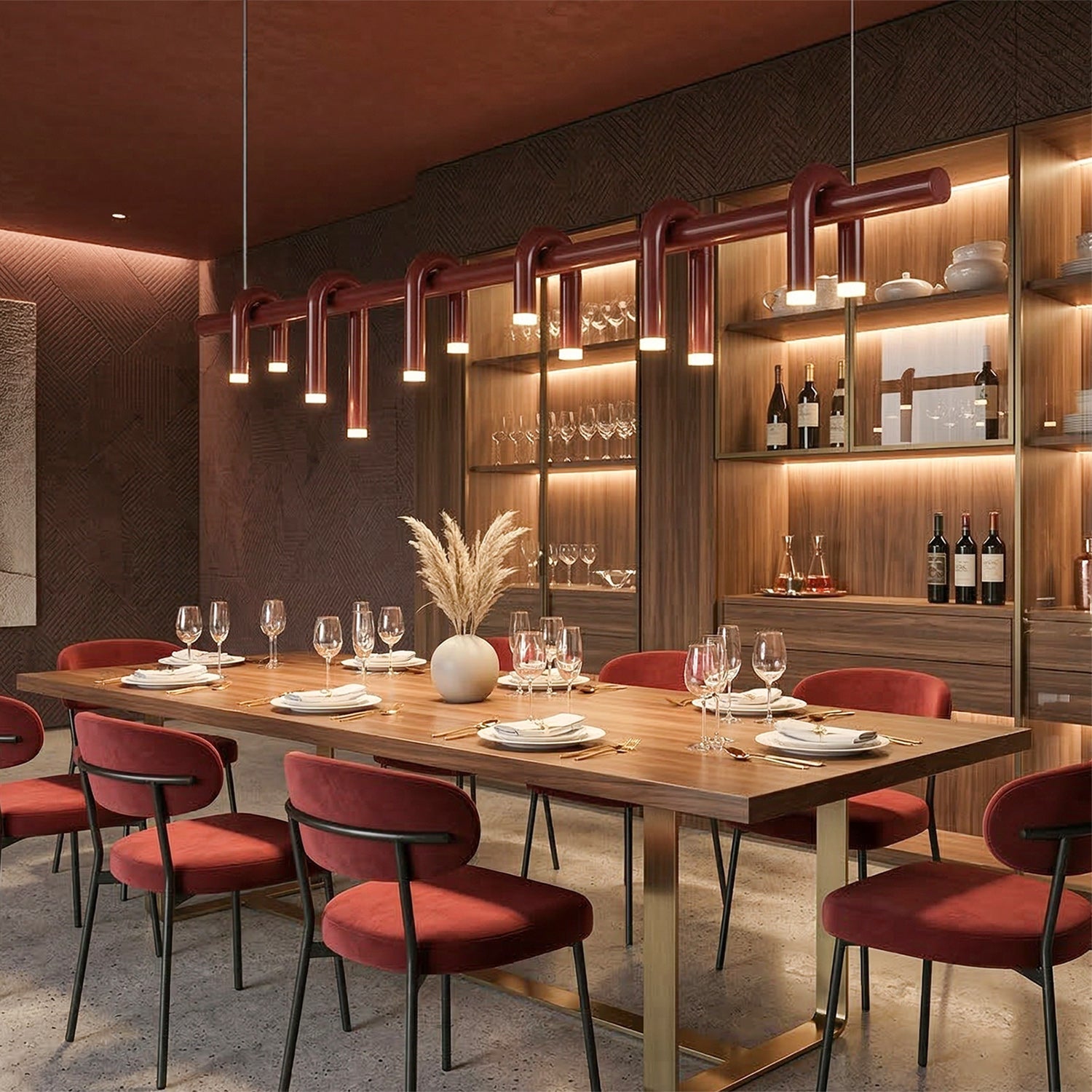 Rosso U-vormige Kroonluchter — Moderne Metalen Hanglamp met LED-Verlichting | Sansoti