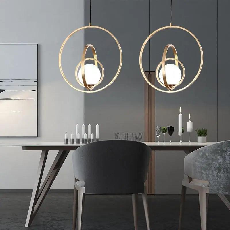 Draaibare Gouden Hanglamp met Verstelbare Ringen – Moderne Verlichting voor Woonkamer | Sansoti