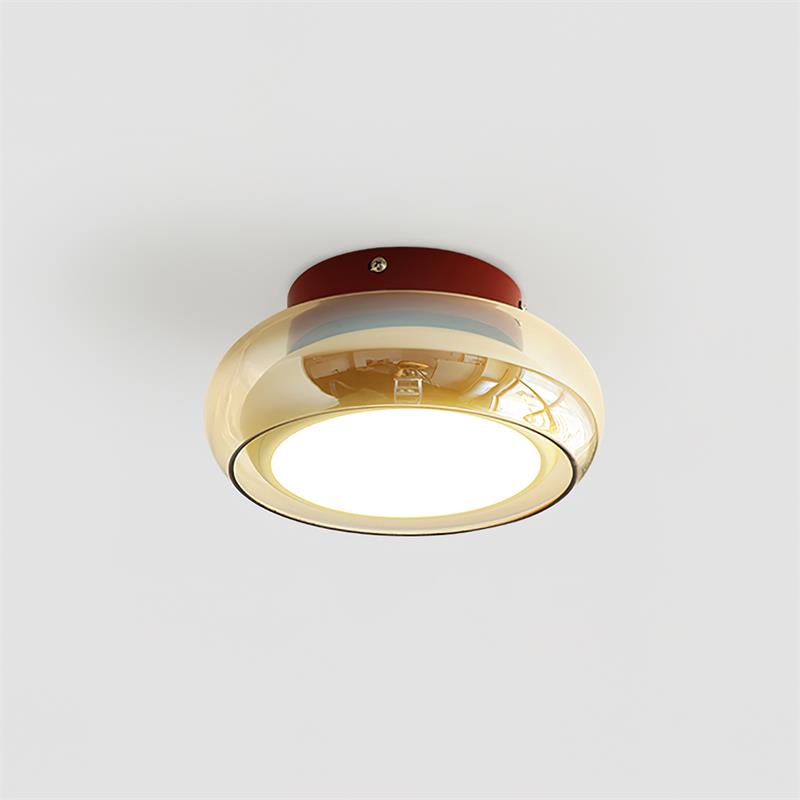 Plafondlamp Cognac Glas Metaal Rood Accent 3 Lichtkleuren LED Woonkamer Slaapkamer Luxe | Sansoti